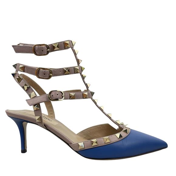 Valentino Garavani Rockstud 65mm Leather Caged Pump Blue Pink Size 36.5 - Picture 1 of 13